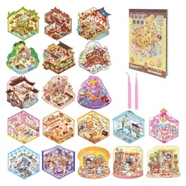 Weidllys DIY 3D House Stickers Book, 20 Set Fun DIY Sticker Scene Make Your Own Warm Home, Supermarket, Music Bar, Sticker Therapy for Adult Kids Relief Stress Pass The Time