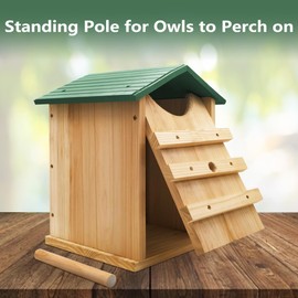 Prolee Screech Owl House Hand Made 14 x 10 Inch with Bird Stand Design, 100% Cedar Wood Owl Box with Mounting Screws, Easy Assembly Required