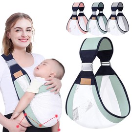 HINATAA Breathable Baby Carrier, Adjustable Baby Carrier, Baby Carrier Wrap, Quick Drying, Thick Shoulder Straps for 0-36 Months Baby (Green)