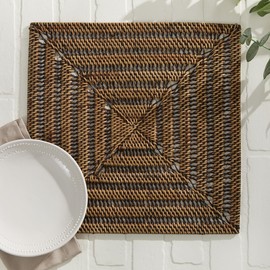 Split P Rattan Square Brown Rustic Charger Set of 4