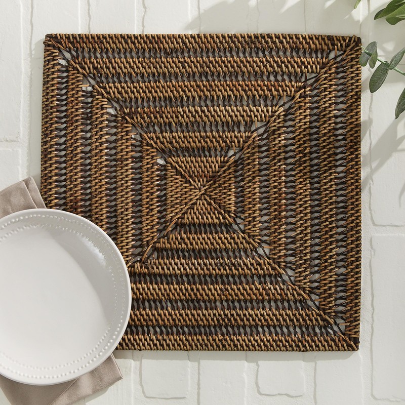 Split P Rattan Square Brown Rustic Charger Set of 4