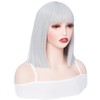 PARXITN Short Bob Silver Hair Wigs Straight with Flat Fringe