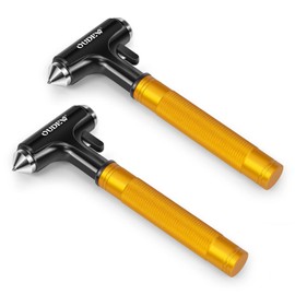 OUDEW 2 Packs Car Safety Hammer, Car Glass Breaker with Seat Belt Cutter, Automotive Escape Tool, Metal Window Breaker, Emergecy Safety Hammer for Car Accidents (Gold)