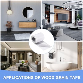 GLOKUUCA Wood Grain Repair Tape - 1 Pack Self Adhesive Wood Tape Fits for Tables Doors Window Floor Furniture Renovation - PVC Durable Multi-Use Adhesive Patch - (2-inch x 16-ft White)