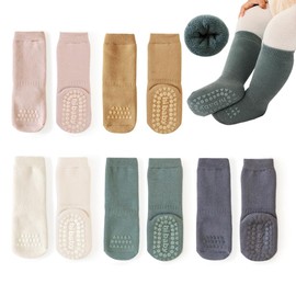 FABRST Baby Non-slip Crawling Knee High Socks Warm Thick Toddler Anti Skid Grip Socks for Infant Boys Girls 5 Pairs(Solid Color, 1-3Years)