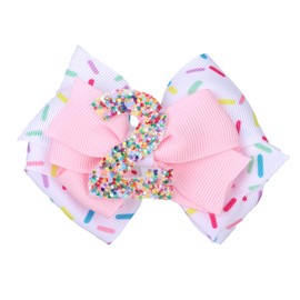 Birthday Hair Bow for Baby Girls, Pink Glitter Confetti Ice Cream Party Cute Hair Accessories Bow Clip Perfect for Toddler 2nd Birthday Party Decorations