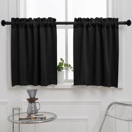 PICKLUC Cortina de café negra (media cortina de ventana) de 30 pulgadas de largo, cortina de cocina pequeña con bolsillo para barra, cortina oscurecedora corta para ventana pequeña, 30 pulgadas de ancho y 30 pulgadas de largo, 2 paneles