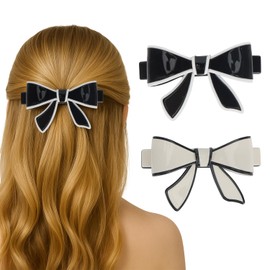 MOTIBACK 2 Pieces Hair Bow Barrettes for Women - Resin Black & White Minimalist Hair Clips, French Barrettes Hair Accessories