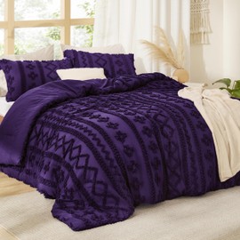 Bedsure Tufted Boho Comforter Set Full Size - Purple Boho Bed Set, GentleSoft™ 3 Pieces Farmhouse Shabby Chic Embroidery Bedding, Gifts for Woman, Soft Jacquard Full Comforter for All Seasons
