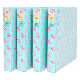 Yoobi 1 Inch Binder Set – 3-Ring Binders with 2 Pockets – Perfect for School or Office – Holds up to 220 Sheets – 4 Pack – Flamingo
