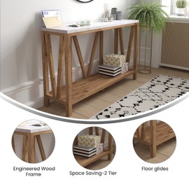 Flash Furniture Charlotte Farmhouse 2-Tier Console Table - Warm Oak Finish Engineered Wood Frame - Marble Finish Tabletop - For Entryway or Living Room