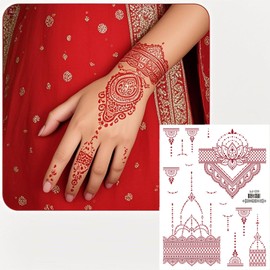 12 Sheets Brown Red Lace Tattoos Stickers,Chest Arm Lotus Mandala Flower Lace Temporary Tattoo,Temporary Tattoos for Women, Indian Red Tattoo Stickers,Girls Body Art，Temporary Tattoo Sticker Set