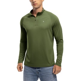 TBMPOY Men's Sun Protection UV Shirts Running 1/4 Zip Lightweight Hiking Pullover Rash Guard Long Sleeve Fishing Athletic Tops Army Green XXL