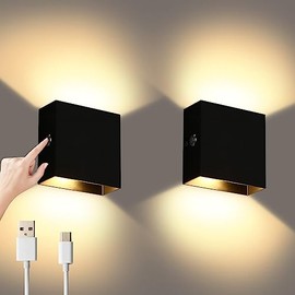 Lightess Lightess LED Wandleuchte Innen Wandlampe Akku ohne Stromanschluss Kabellose Wandlampe Touch Dimmen Magnetisch Wandleuchten Unendliches Dimmen fr Schlafzimmer Wohnzimmer 2 Stck Schwarz Warmwei?