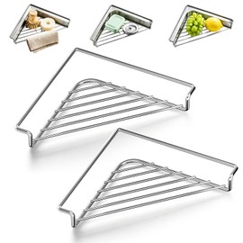2PC Stainless Steel Corner Sink Shelf with Triangular Open Wire Rack