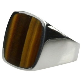 Solid 925 Silver Signet Ring with Tiger's Eye, Silver