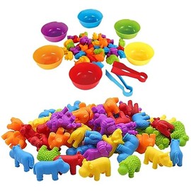 Yummy Baby Products 44 Pcs Land Animals Sorting Figure Toy Set, Color Matching Classification Game, Montessori Fine Motor Skill Builder, Educational Learning Toy