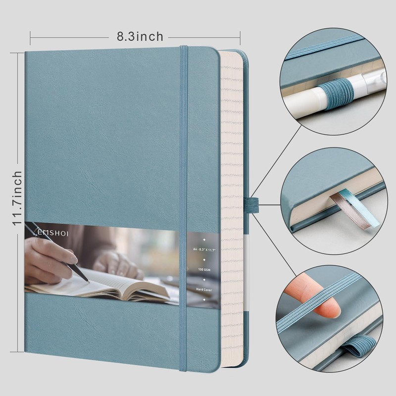 EMSHOI Notebook College Ruled - A4 Hardcover Leather Lined Journal,