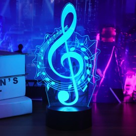 OkiyiD Music Note Gifts for Girls, 3D Illusion Lamp, 3D Music Night Light with 16 Colors Remote and Touch Control, Music Note Decor for Kids Room, Girls Birthday Gifts