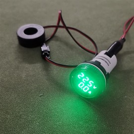 Gebildet 22 mm AC Current Voltage Tester with 2-Digit LED Display, Multifunctional Voltmeter, Ammeter, Multimeter Panel, AC 50-500 V, 0-100 A (Green, Round)