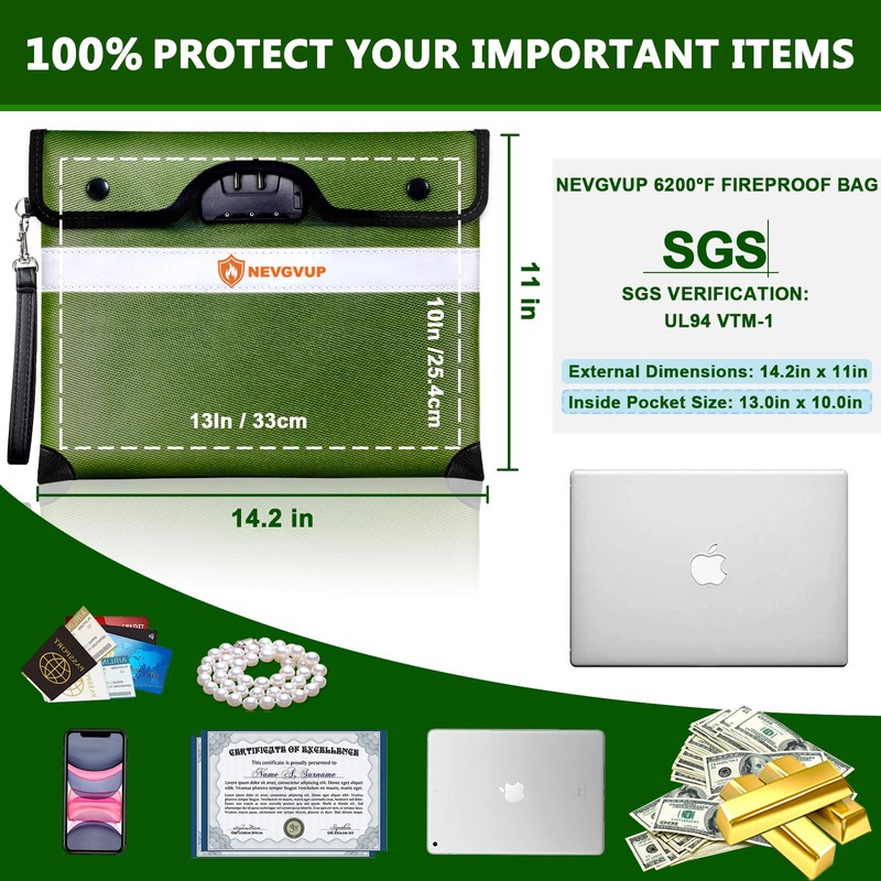 Upgraded 6200F Fireproof Document Bag with Lock, Fireproof Money Bag