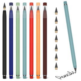 Vicloon Inkless Pencils Eternal Pack of 7 Eternal Pencil with Eraser, with 7 Replacement Tips, Infinite Pencil, Pencil without Sharpening, for Writing, Drawing, Reusable