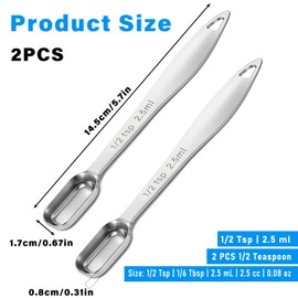 2 PCS 1/2 Teaspoon Measuring Spoon (2.5 mL | 1/2 Tsp | 1/6 Tbsp | 2.5 cc | 1/16 oz) Single Measuring Spoon Stainless Steel Tablespoon Long Handle Metal Measuring Spoon Rectangular