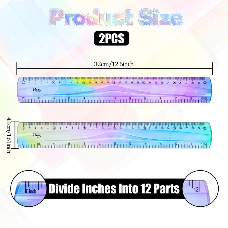 LIQWEI Pack of 2 Rulers Flexible 30 cm, Ruler Flexible