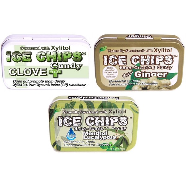 ICE CHIPS Candy 3 Pack Assortment (Clove, Ginger, Menthol Eucalyptus) Includes Band as Shown