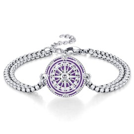 YueYuan Compass Bracelet 925 Sterling Silver Purple Compass Jewellery Bracelet Compass Gift for Men and Women