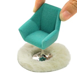iLAND Dollhouse Furniture and Accessories Set, Miniature Swivel Chair & Carpet Modern for Dollhouse Livingroom (Mint)