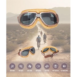 CRG Sports Motorcycle Goggle Vintage Aviator Pilot Style Cruiser Scooter Motocross Goggles for Men, Women, Adults