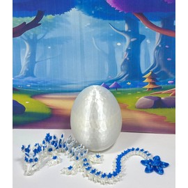 Articulated Dragon, 12" 3D Printed White and Blue Cherry Blossom Dragon, Fidget Toy Executive Desk Toy D017-WB-DR