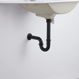 Miraga Sink Stopper U Trap Set, Brass Construction U-Shape 1-1/4 inch Slip Inlet Drain, Sink Drain Stopper Set w/Overflow, US/CA Standard, Pls Measure ur Sink Hole Size Before Order, Matte Black