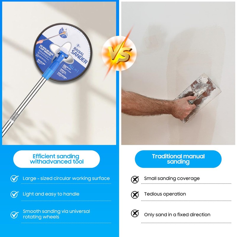 Pole Sander for Drywall,Manual Hand Radial Wall Sander with Extension