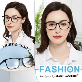 MARE AZZURO Lightweight Reading Glasses +1.75 Women Large Square Readers 1.00 1.25 1.50 1.75 2.00 2.25 2.50 2.75 3.00 3.50 4.00 5.00 6.00 (Black, 1.75)