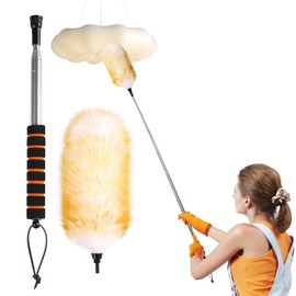 MAOFENG Lambswool Extendable Removable Duster 25-64 Inch Stainless Steel Extension Pole Wool Dusters for Cleaning Ceiling Fans Window Blinds Car Interiors Furniture Dusting,Feather Duster