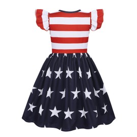 WonderBabe Girls Memorial Day Dress Girl 4th of July Dress Independence Memorial Day Outfit American USA Flag Dresses Kid Patriotic Star Strip Clothes Size 3-4t