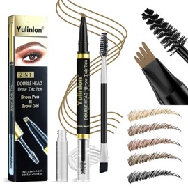 2-in-1 Double Head Eyebrow Pen and Gel, Waterproof Brow Makeup with Dual-Ended Applicator (3#Dark Brown)