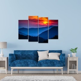 iLOOKLiKE Great Smoky Mountains National Park Wall Art Tennessee Gatlinburg Pigeon Forge Wall Decor National Park Sunrise Painting Pictures Forest Photo Artwork Stretched and Framed for Living Room Bedroom