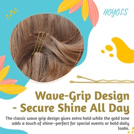 HOYOLS Gold Bobby Pins for Hair, 150 PCS in 3 Sizes (1.9", 2.4", 2.7") for Women Girls, Blonde Hair Pins for Bun, Updo & Styling (Gold)