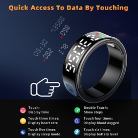 Gwenland Smart Ring Health Ring - Smart Rings for Women Men, Fitness Tracker Ring with LED Display Screen, Sleep Tracker Ring Compatible with iOS/Android Activity Tracker/Heart Rate/SpO2/Sleep/Step