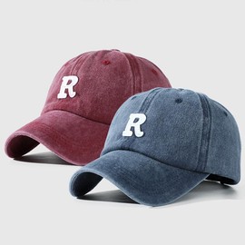 R Letter Embroidery Baseball Cap Vintage Washed Cotton Men Women Snapback Hat Casual Adjustable Unisex Duck Tongue Caps - Colour: navy, Size: Adjustable