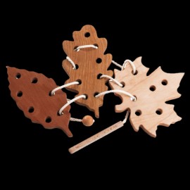 PoppyBabyCo Montessori Wooden Lacing Toy — Leaf Set of 3