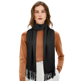 Minicoco Men's Solid Scarf Fashion cashmere Scarf Wide Autumn Winter Neck Wrap Fashion Cozy Soft Solid Color Essential Traditional Warm Unisex (Black)