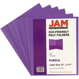 JAM PAPER Eco Friendly 2 Pocket School POP Poly Folders - Purple - 6/pack