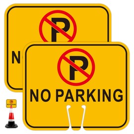 2 Pack No Parking Traffic Cone Signs, 12.6"x10.4" No Parking Sign for Traffic Safety Cone, PVC Plastic Traffic Cone Top Warning Sign for Road Barricade Outdoor Construction Waterproof- Double-Sided
