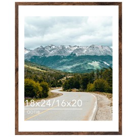 QOTIB Wood 18x24 Picture Frame with 16x20 Mat Deep Brown, Display 16x20 with Mat or 18x24 Without Mat, Wood 18 by 24 Photo Frame, 18 x 24 Frame for Wall Hanging Display, Deep Brown