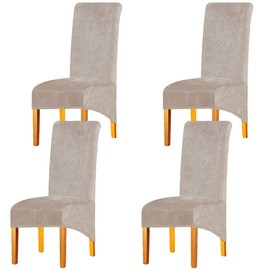 LANSHENG Velvet Dining Chair Covers, Stretch Large Chair Slipcovers for Dining Chairs Set of 4, Washable Removable Kitchen Chair Seat Protector for Dining Room (Camel, Set of 4)