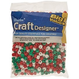 Darice Pony Opaque Xmas Beads (720/ Pack), 6mm by 9mm, Red/White/Green